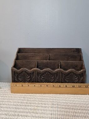 1970s Lerner Faux Wood Multi-Compartment Desk Organizer - Brown
